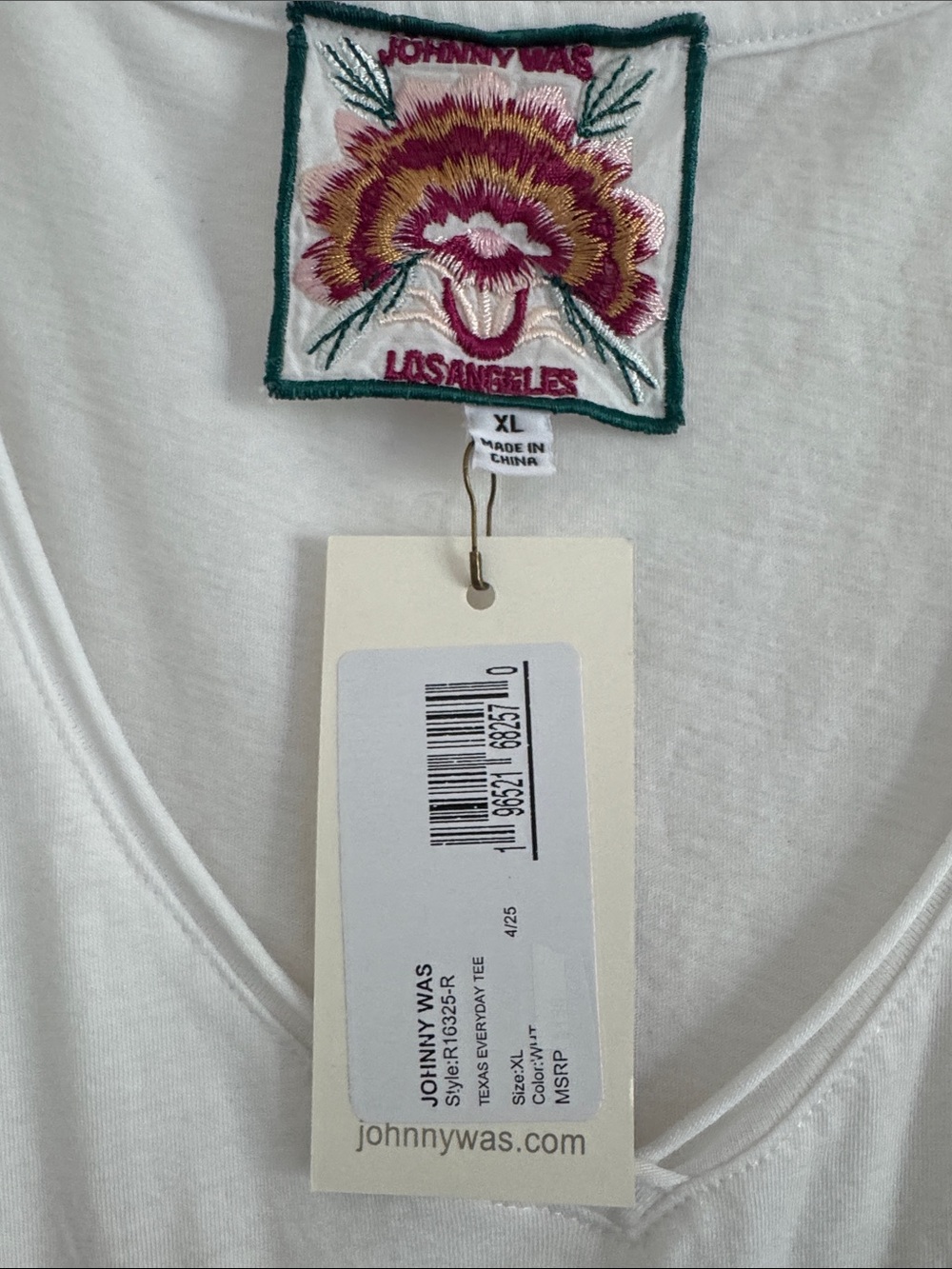 Johnny Was White V-Neck Tee with Colorful Texas Embroidery - Picture 4 of 5